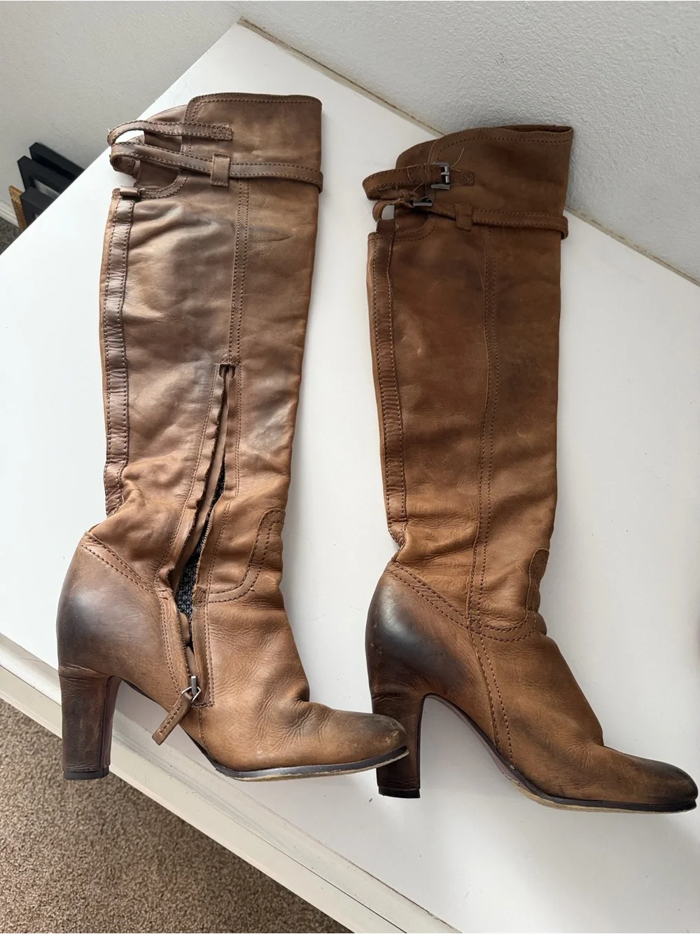 Sam Edelman Sutton Brown Over-the-Knee Leather Heeled Boots